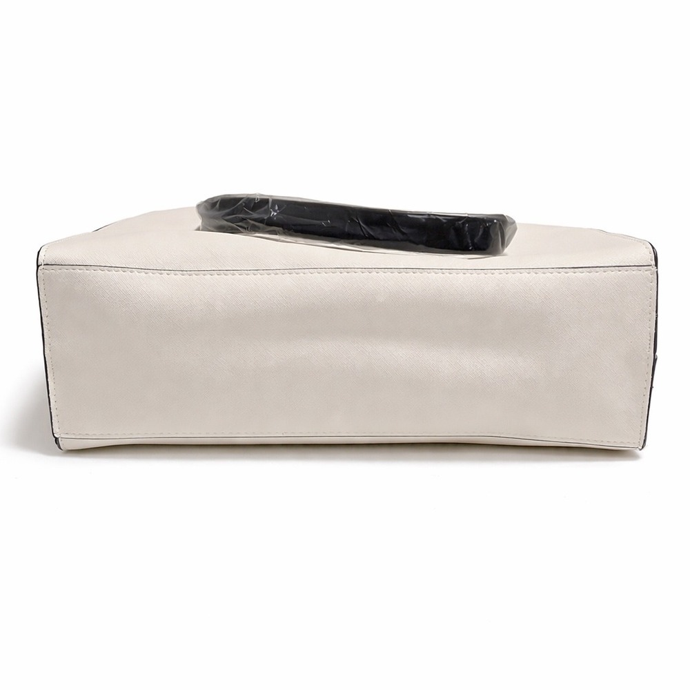 Loulu White Saffiano Faux Leather Top Handle Purse with Black Handles Gold Logo - Picture 5 of 11